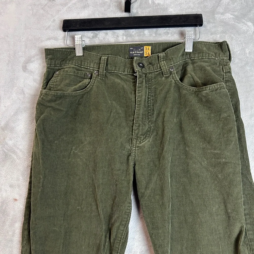 J.Crew Mens Slim Straight Corduroy Pants Olive Green 34x34 5-Pocket Casual